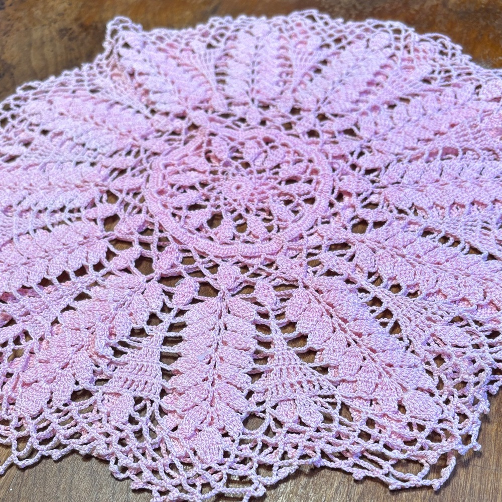 Pair of vintage Handmade Pink Crochet Doily's